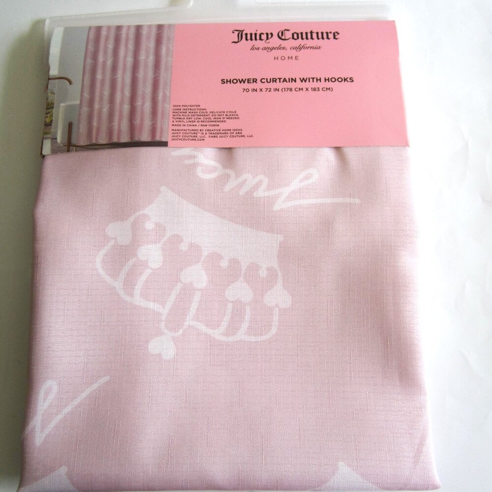 Juicy Couture Pink Crown Shower Curtain With Hooks - Picture 2 of 5